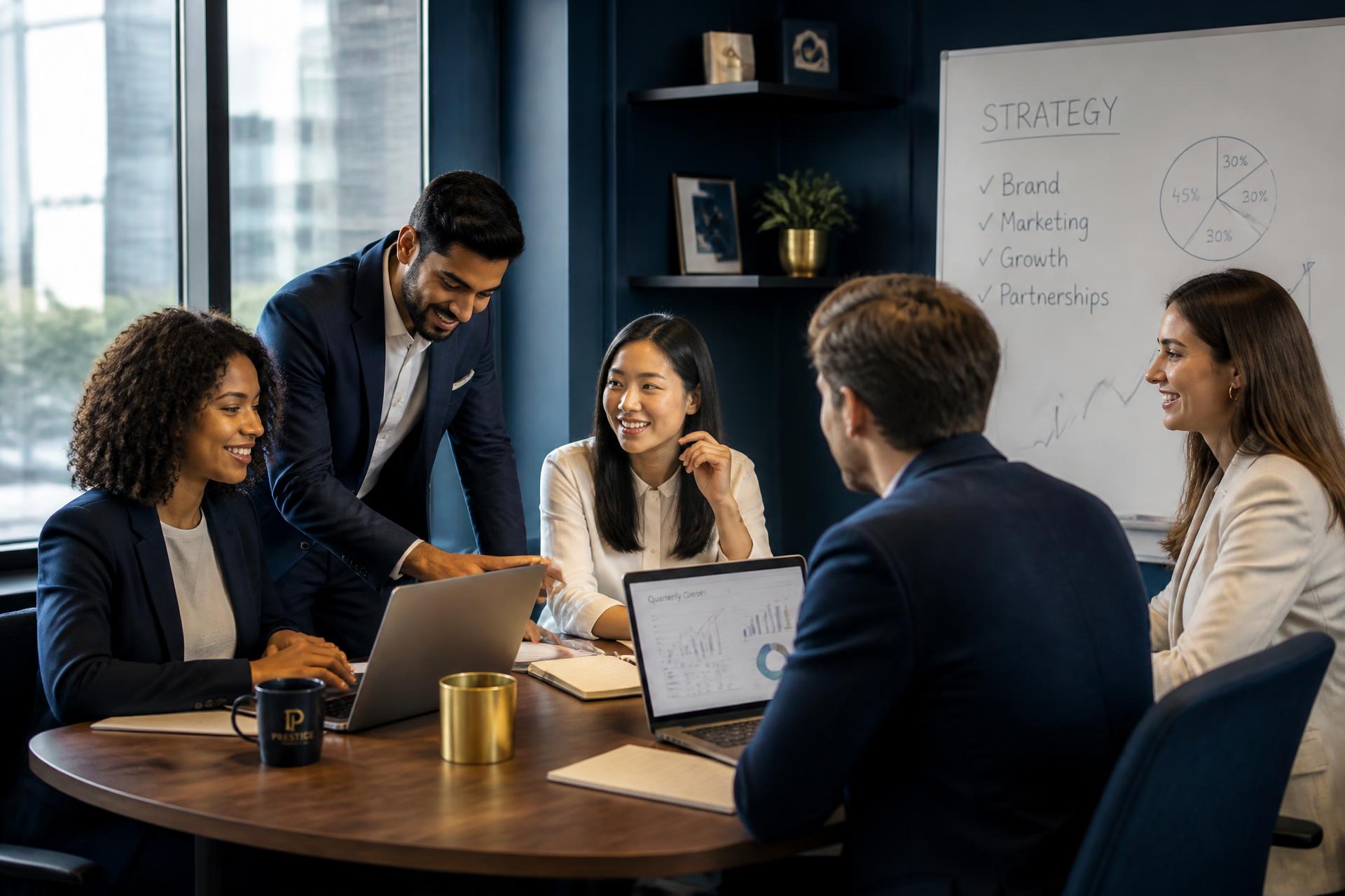 Entrepreneurs collaborating on business strategy in a modern office